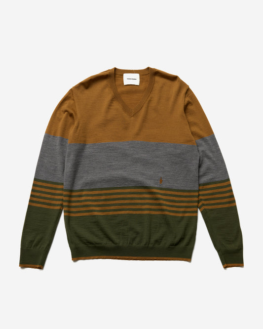13ss V-Neck Stripped Wool Sweater - Large