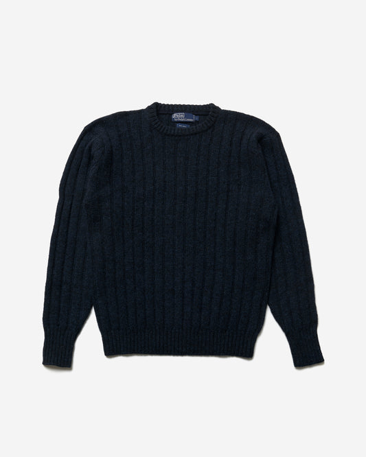 Ribbed Knitted Wool Sweater - Large