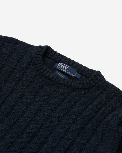 Ribbed Knitted Wool Sweater - Large